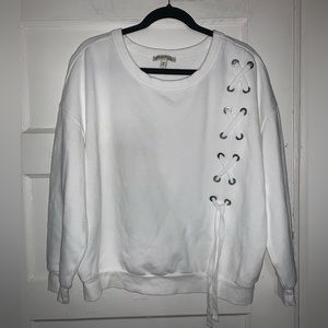 Express white tie front crew neck sweatshirt‎ size small